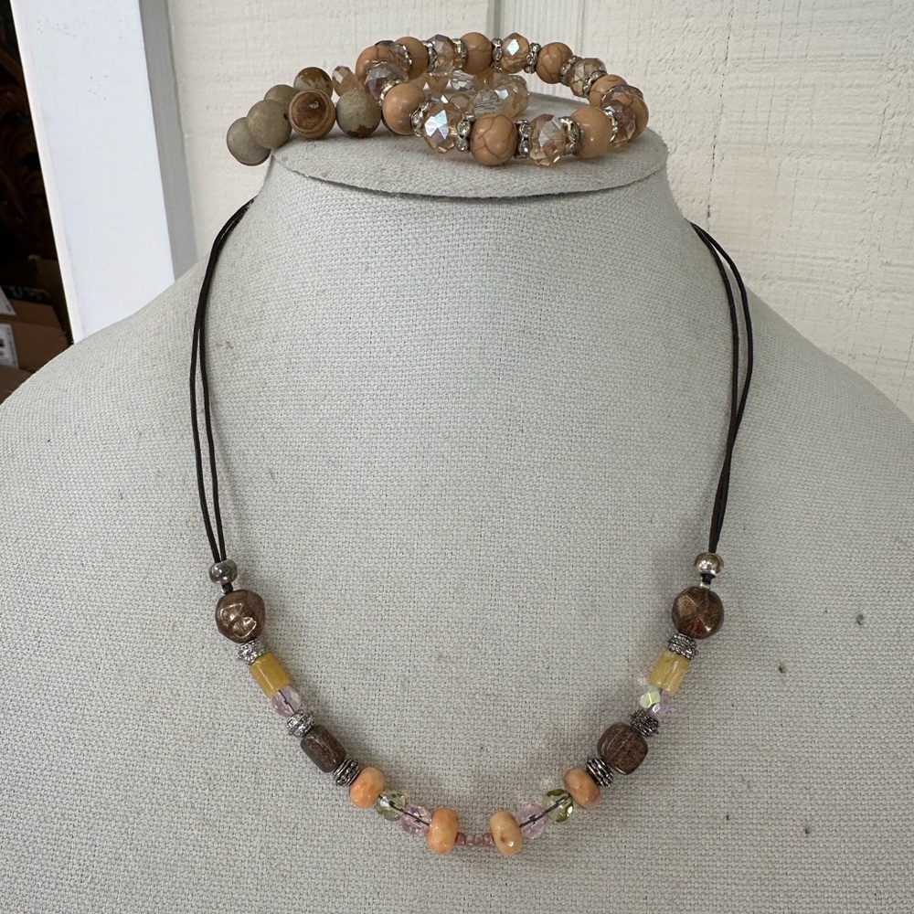 Neutral tone beige brown necklace bracelets
